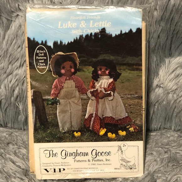 Vintage 1980 The Gingham Goose Heartfelt Friends Luke & Lettie Doll Pattern - Picture 1 of 6